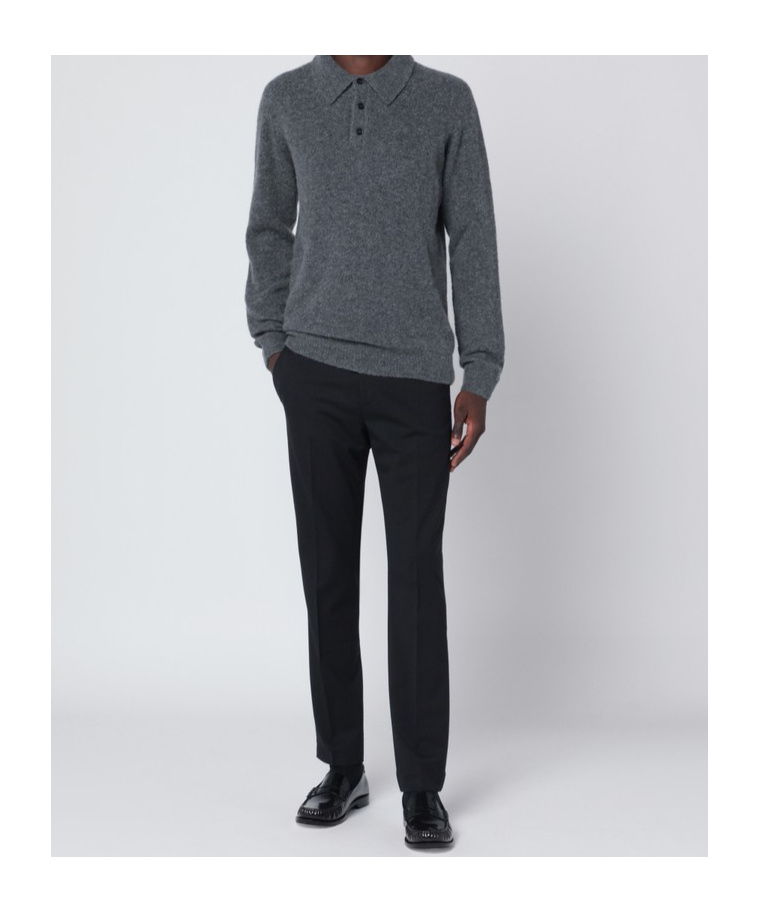 Roberto Collina Cashmere Blend Collared Long Sleeve Sweater In Gray