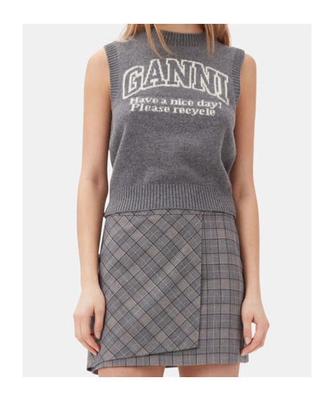 Ganni Knitted Vest With Logo In Gray