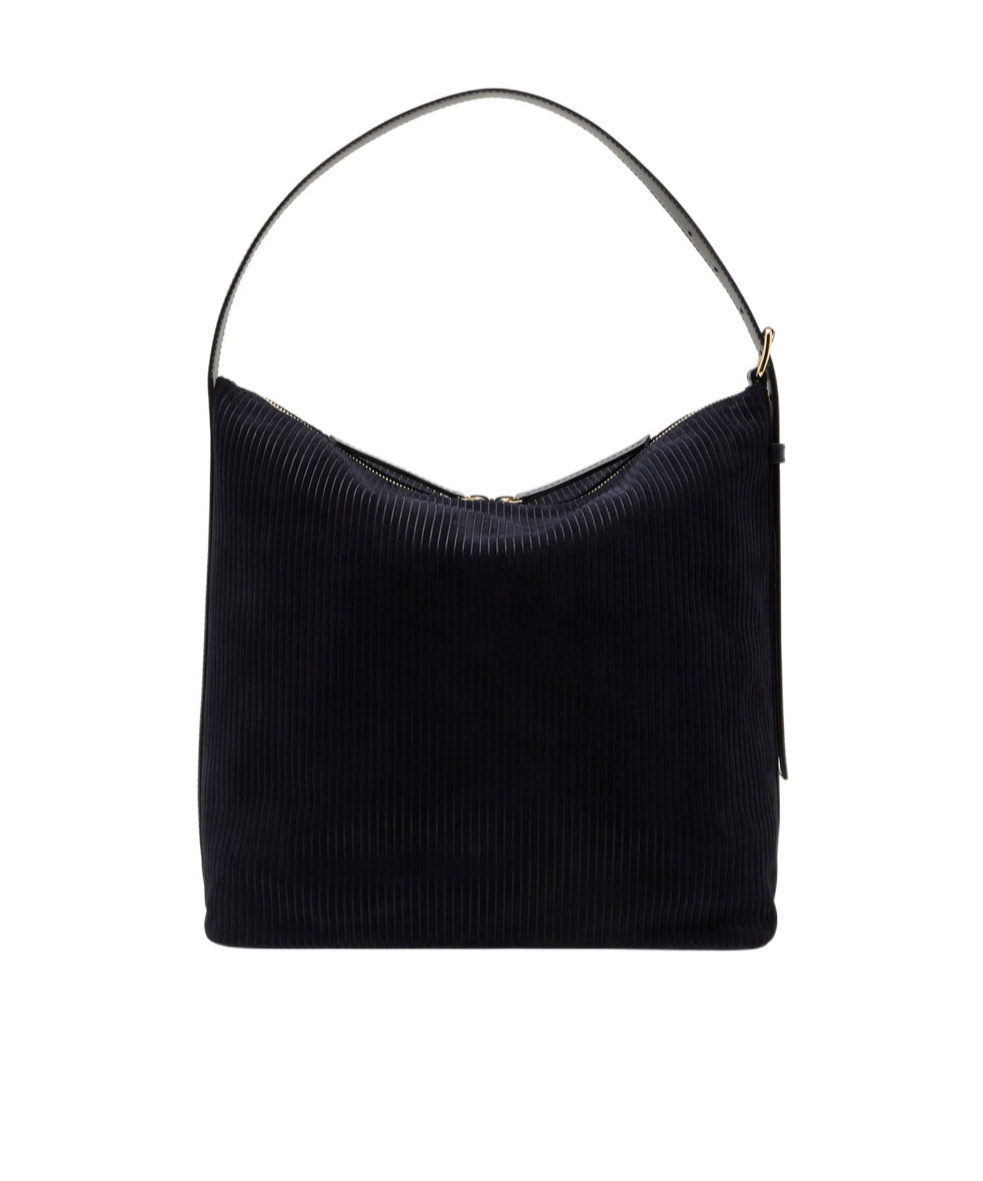 Apc Square Shoulder Bag In Dark Navy Blue Corduroy Suede And Smooth Leather.
