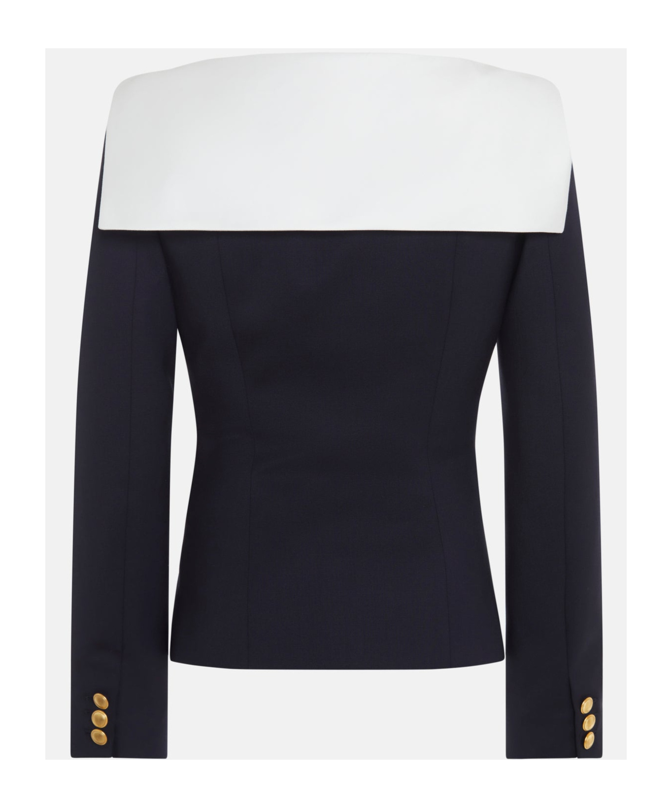 Alessandra Rich Wool Blazer With Contrasting Collar And Gold Buttons In Black