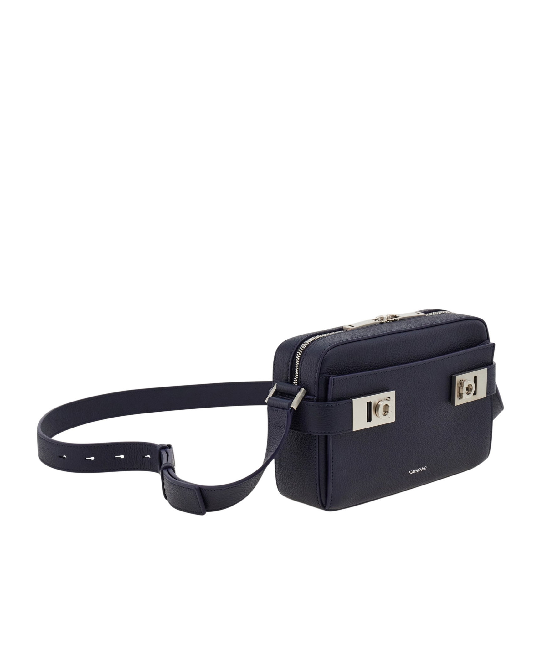 Shop Ferragamo Gancini Button Shoulder Bag In Black