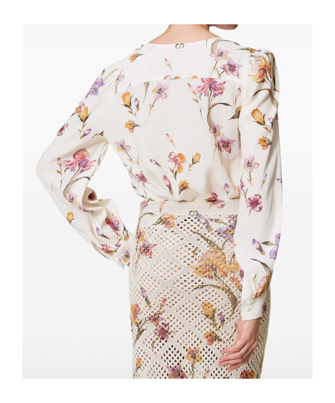 Twinset Twin-set V-neck White Shirt With Floral Print In White