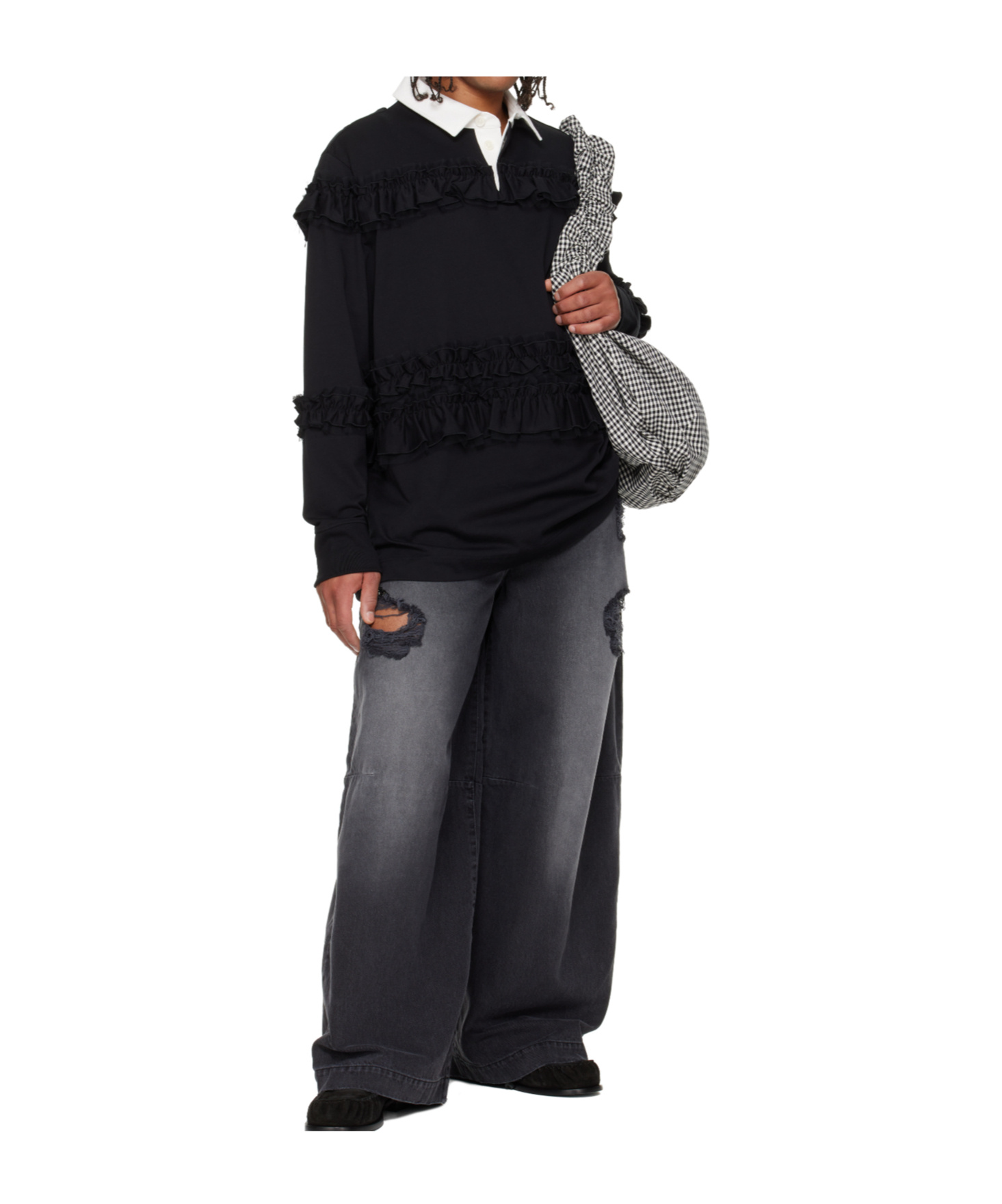 Simone Rocha Ruffled Rugby Polo Shirt In Black