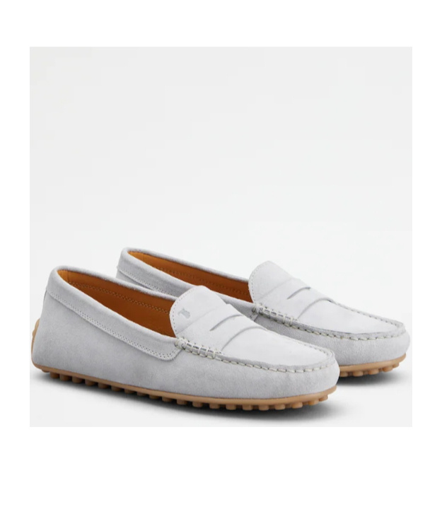 Tod's Gommino Penny-slot Suede Loafers In White