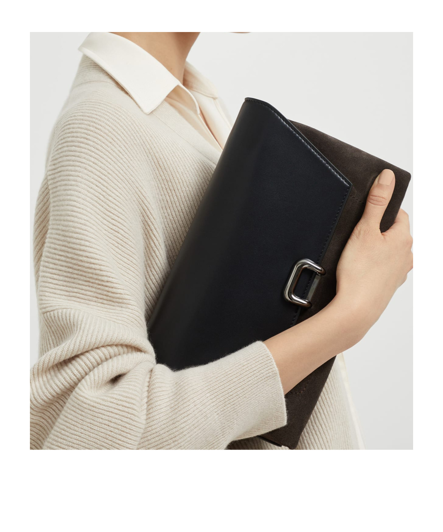 Brunello Cucinelli Suede And Leather Sartorial Cross-body Bag In Black