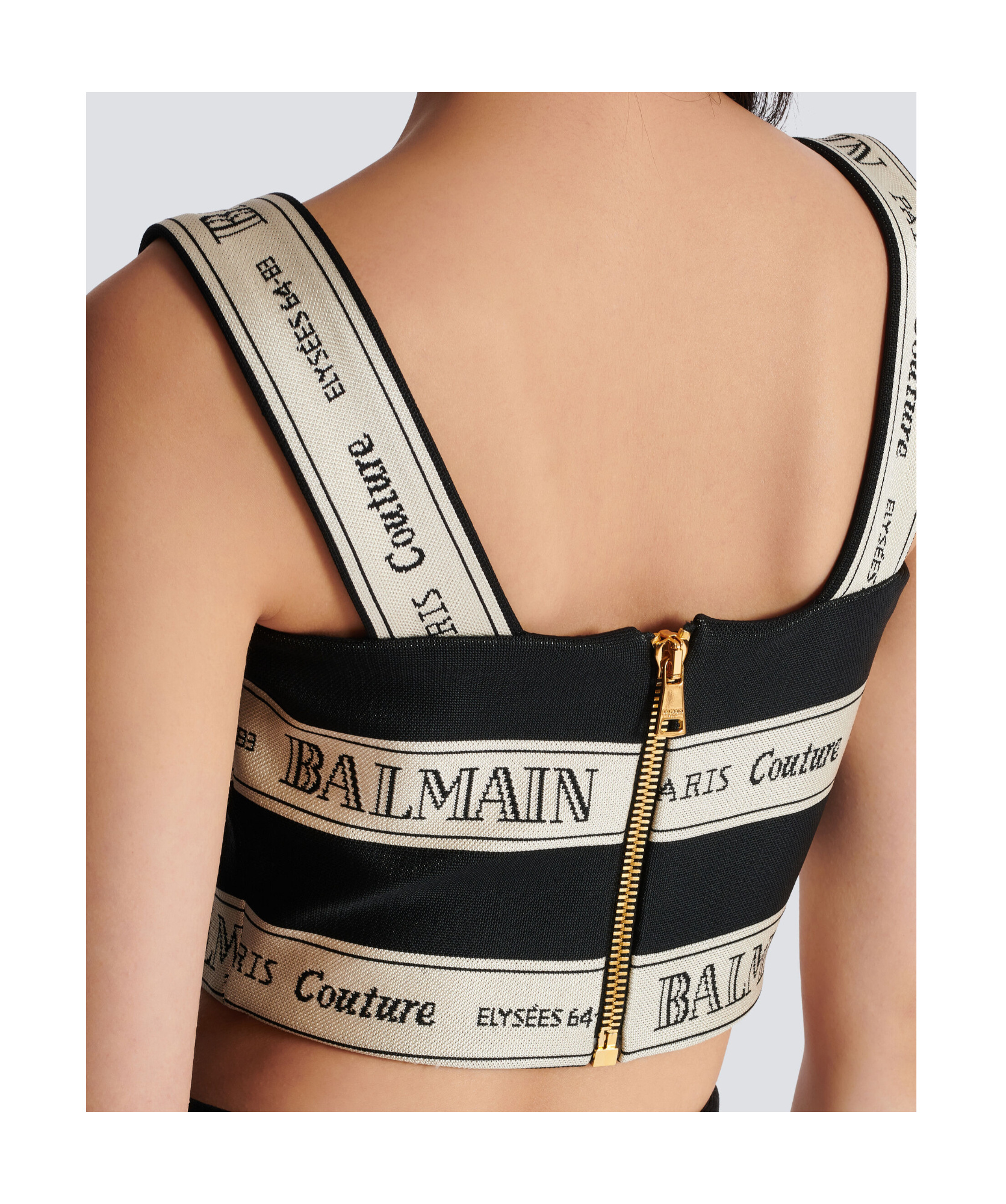 Shop Balmain Ribbon Jacquard Crop Top In Black