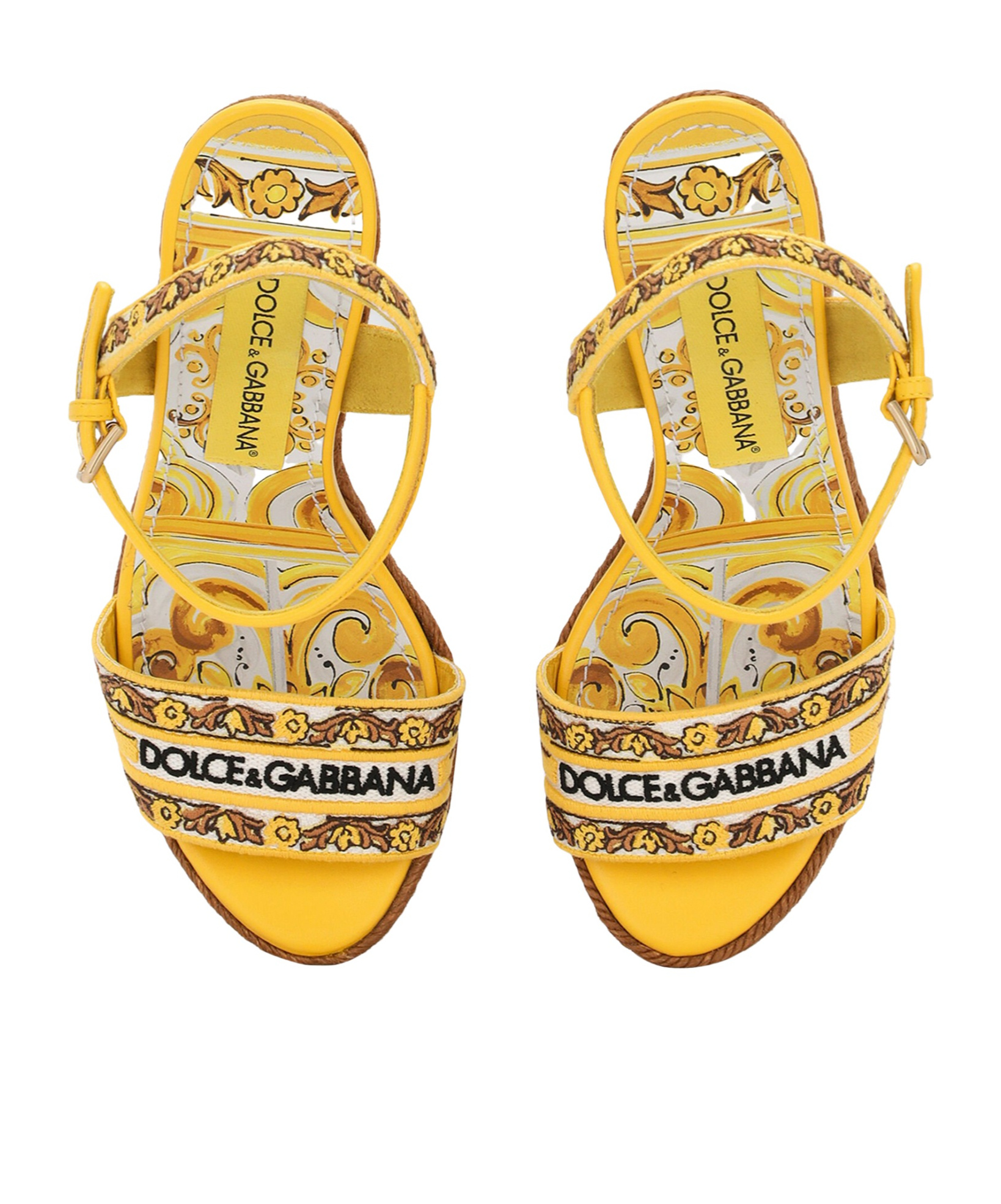 Dolce & Gabbana Maiolica Embroidered Wedge Sandals In Brown