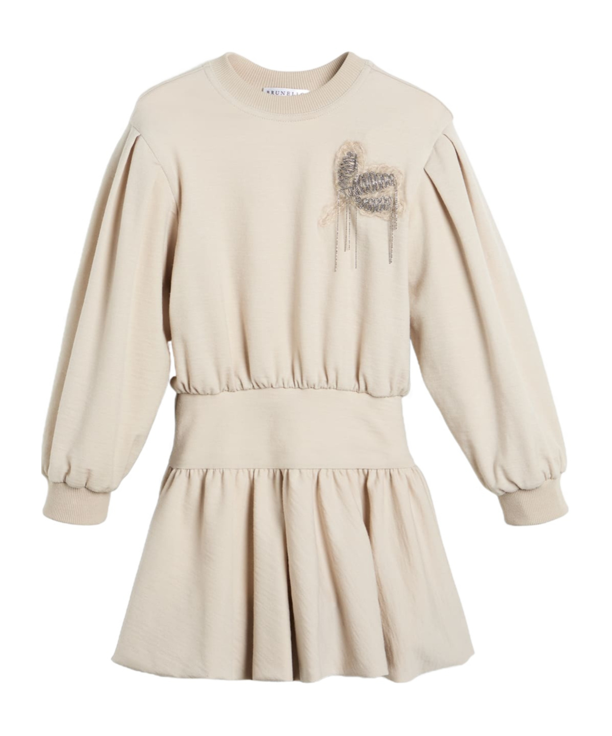 Brunello Cucinelli Floral-appliqué Wool-blend Dress In Neutral