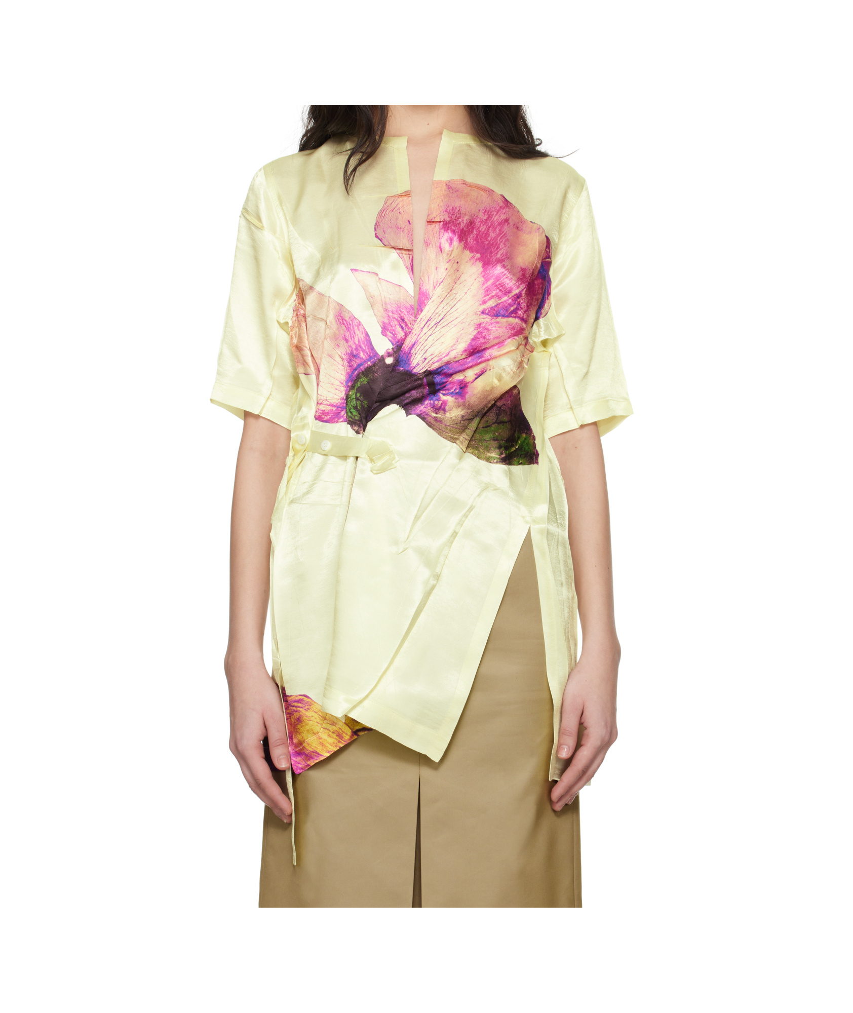 Issey Miyake Yellow Pressed Flora Blouse In Multicolor