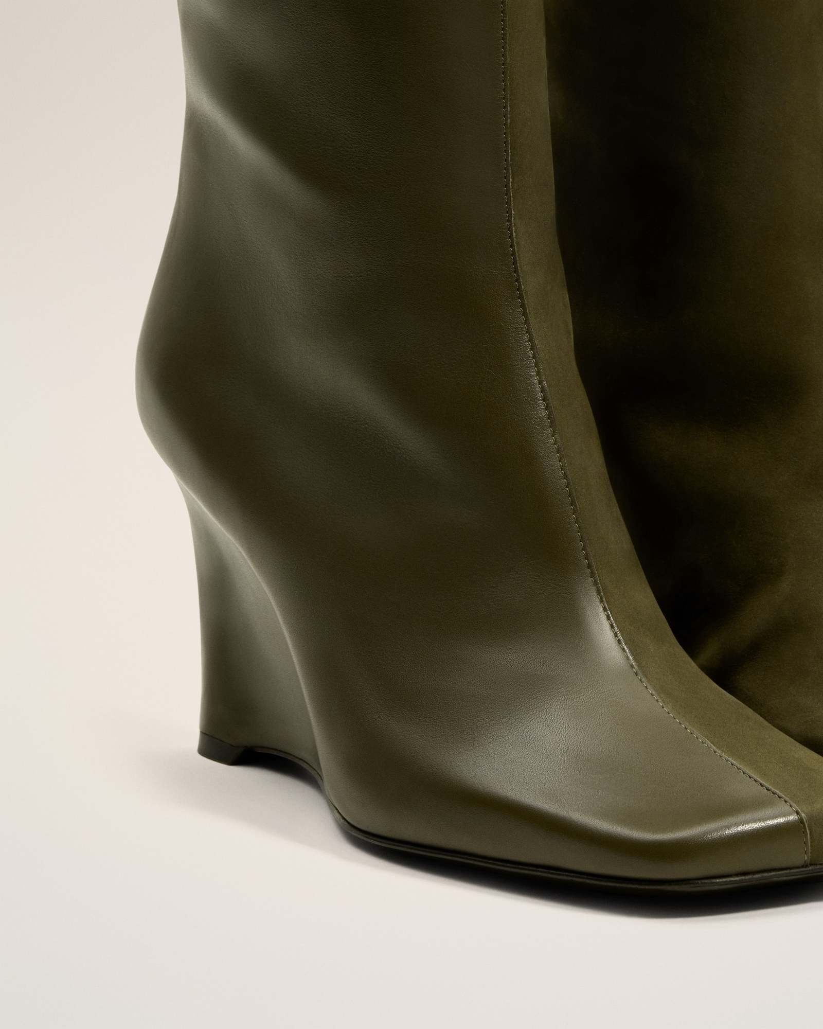 Ami Alexandre Mattiussi Green Leather Bicolor Knee High Boots Green In Brown