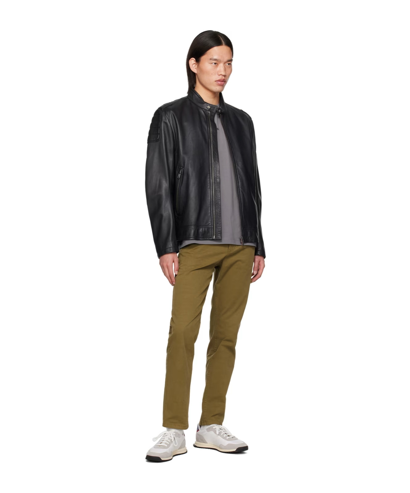 Hugo Boss Leather Jacket With Zipper Front In Black