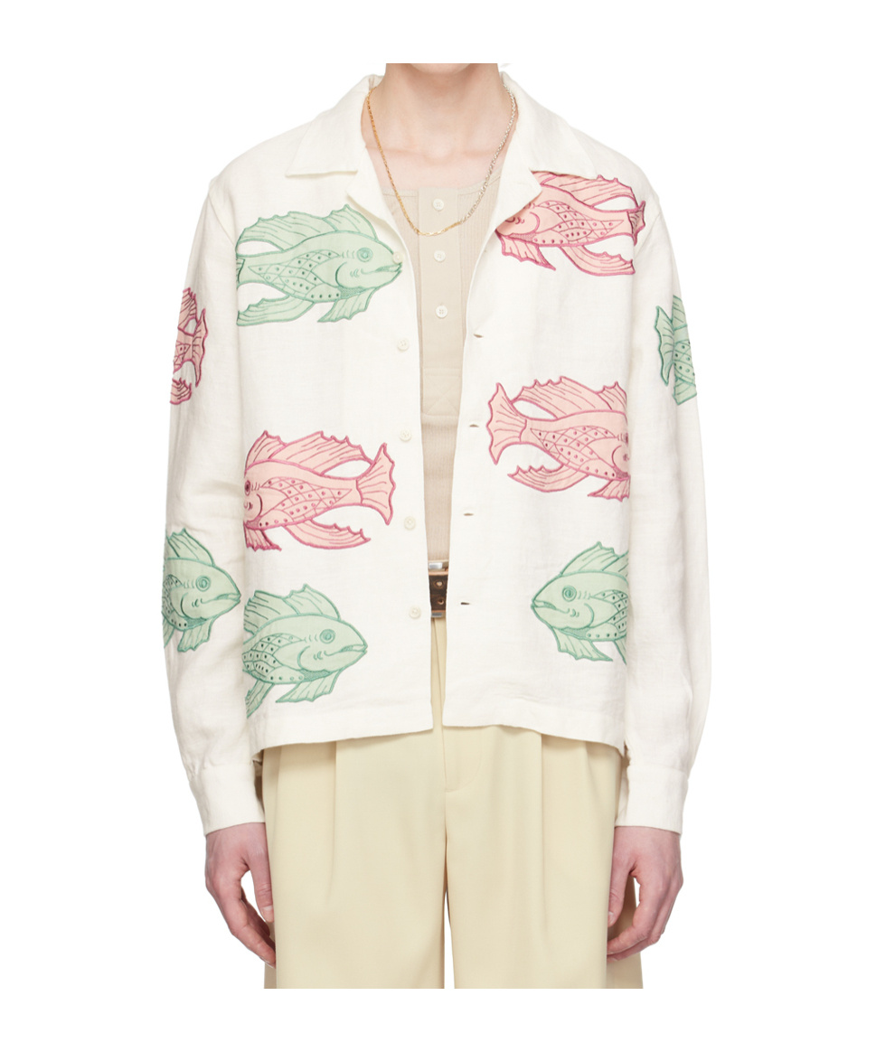 Bode White Piscine Appliqué Shirt In White