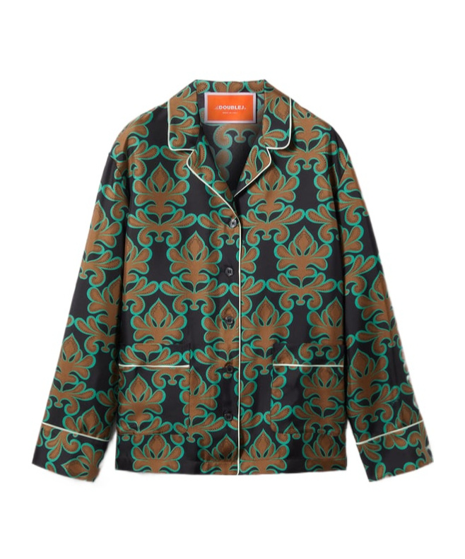 La Doublej La Double J Pajama Printed Silk-satin Shirt In Green
