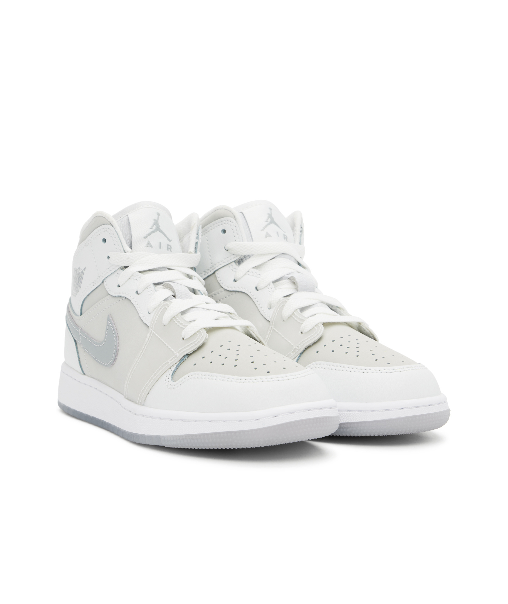 Nike Big Kids White & Gray Air Jordan 1 Mid Se Sneakers In White/metallic Silver