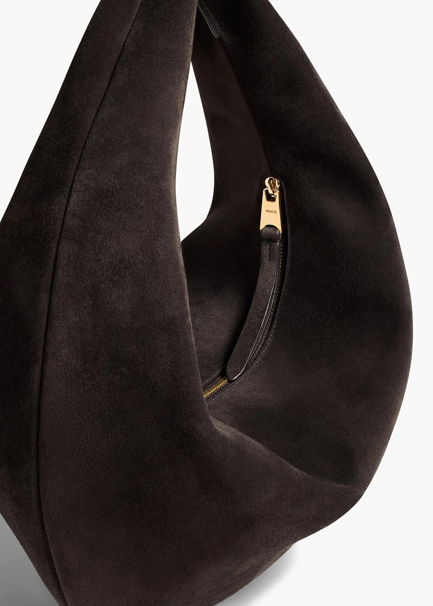 Khaite Medium Olivia Zip Calf-suede Shoulder Bag In Brown
