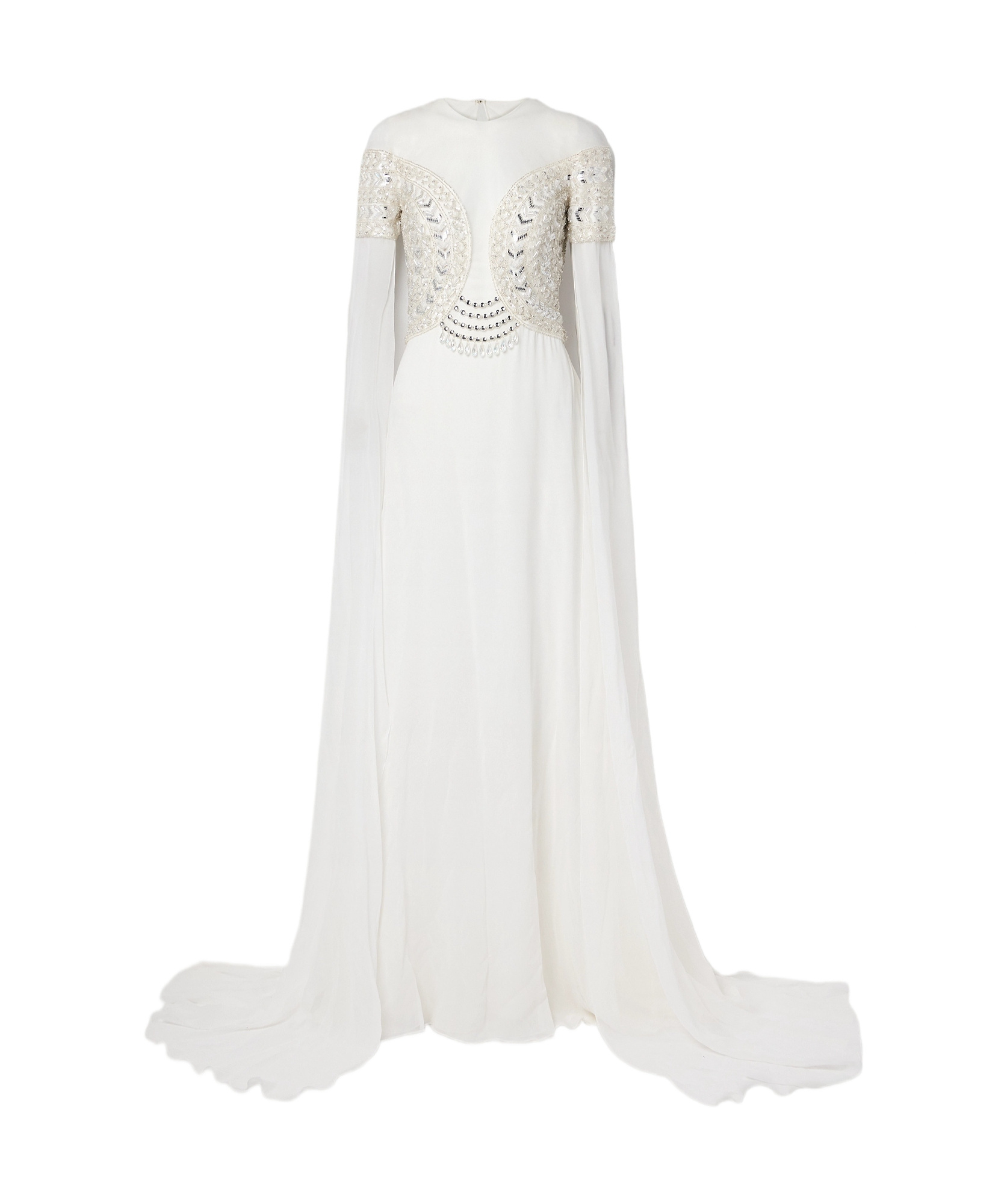 Georges Hobeika Tulle-trimmed Embellished Georgette Gown In White