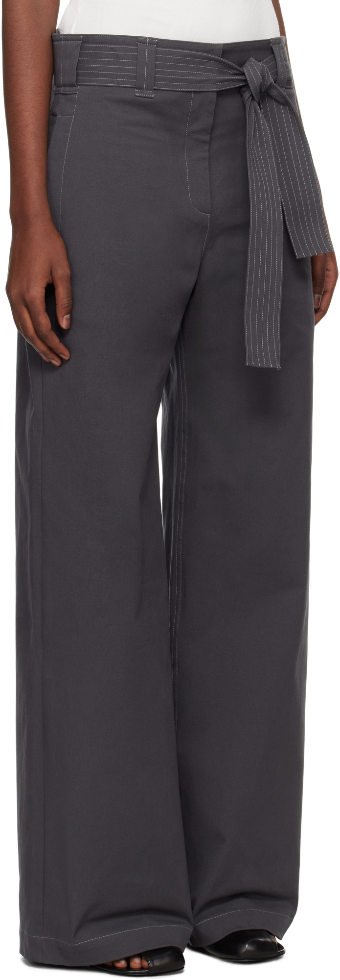 Paris Georgia Belt-lined Casual Pants In Blue