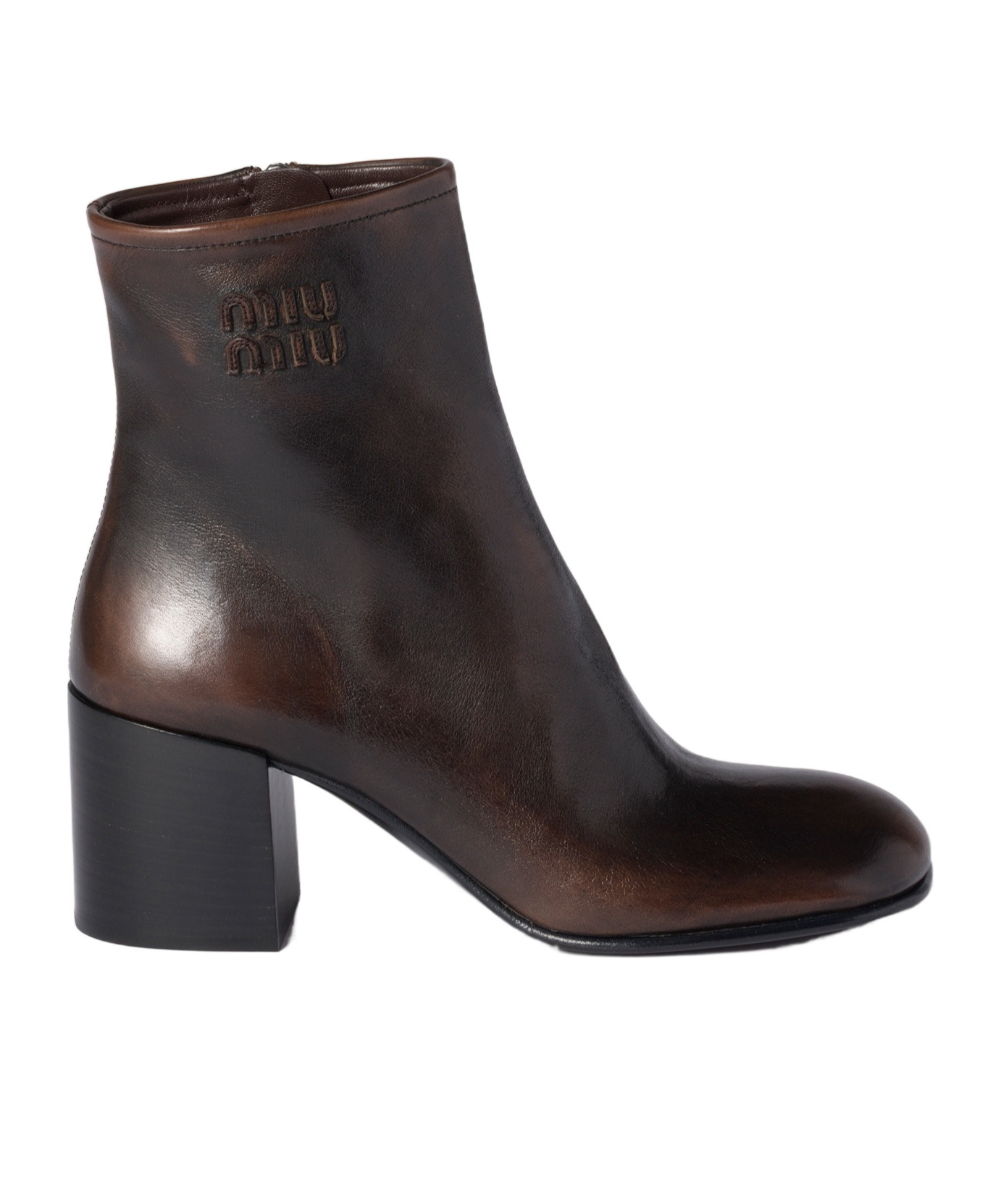 Miu Miu Block-heel Leather Boots In Brown