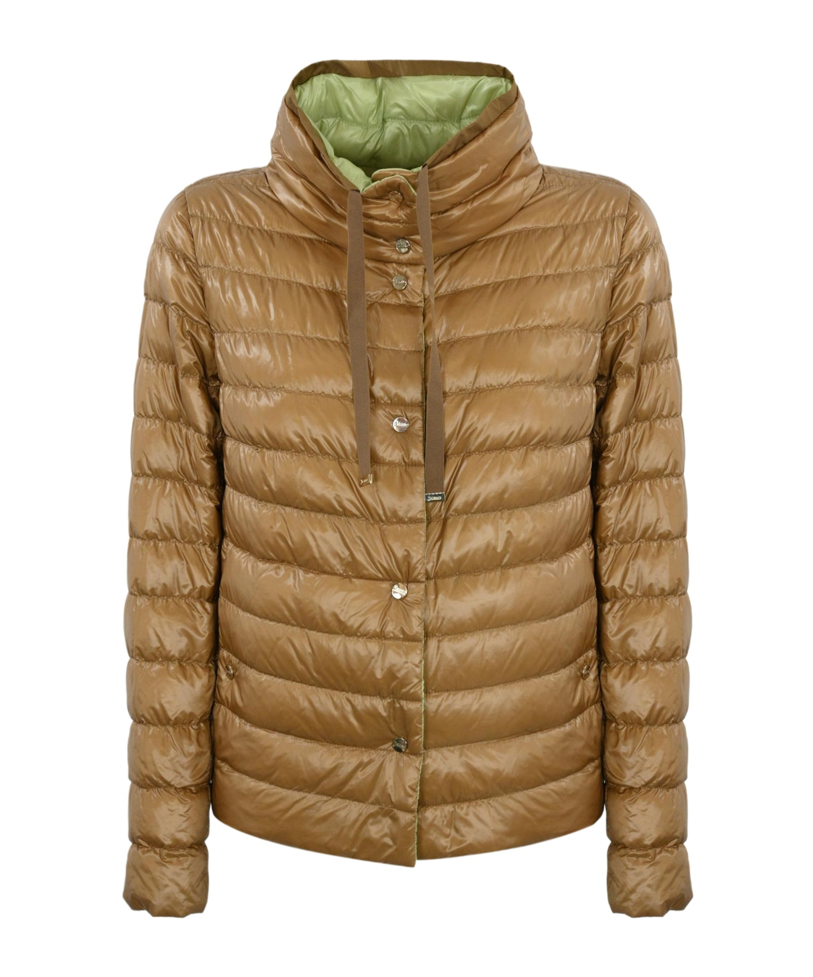Herno Quilted Hooded Jacket Drawstring Detail In Brown