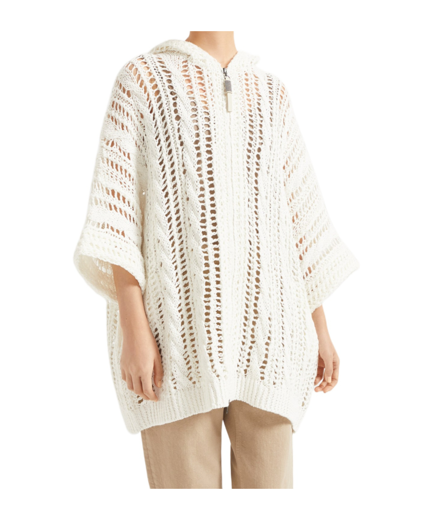 Brunello Cucinelli White Panama Crochet Cardigan In White