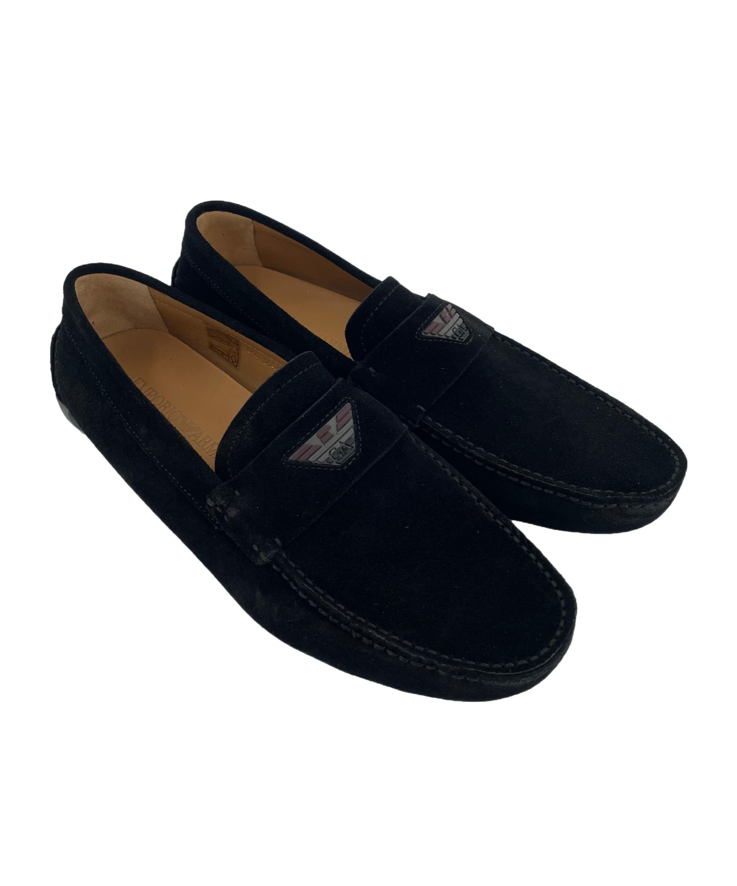 Emporio Armani Eagle Label Round-head Loafers In Black