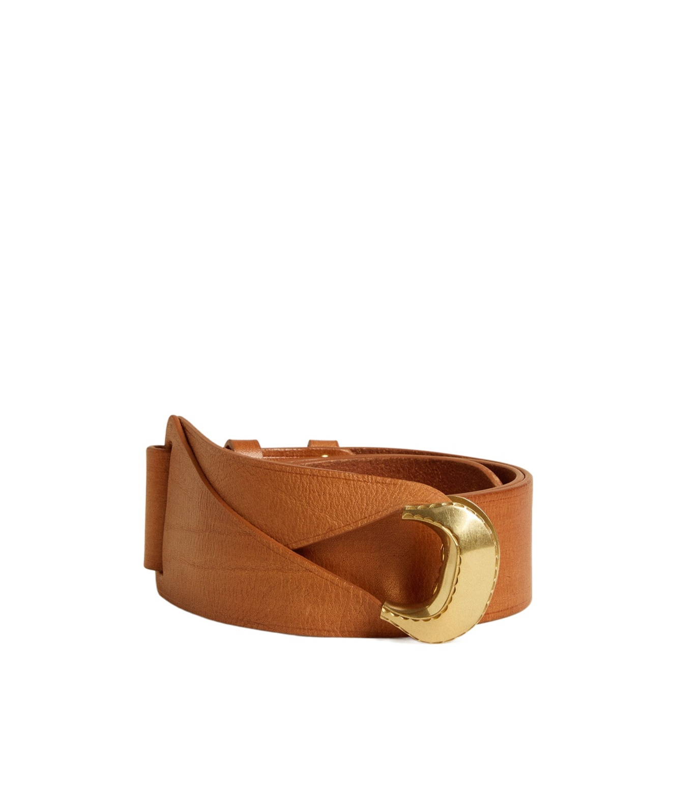 Golden Goose Brown Leather Belt With Semi-circular Gold Buckle In Brown