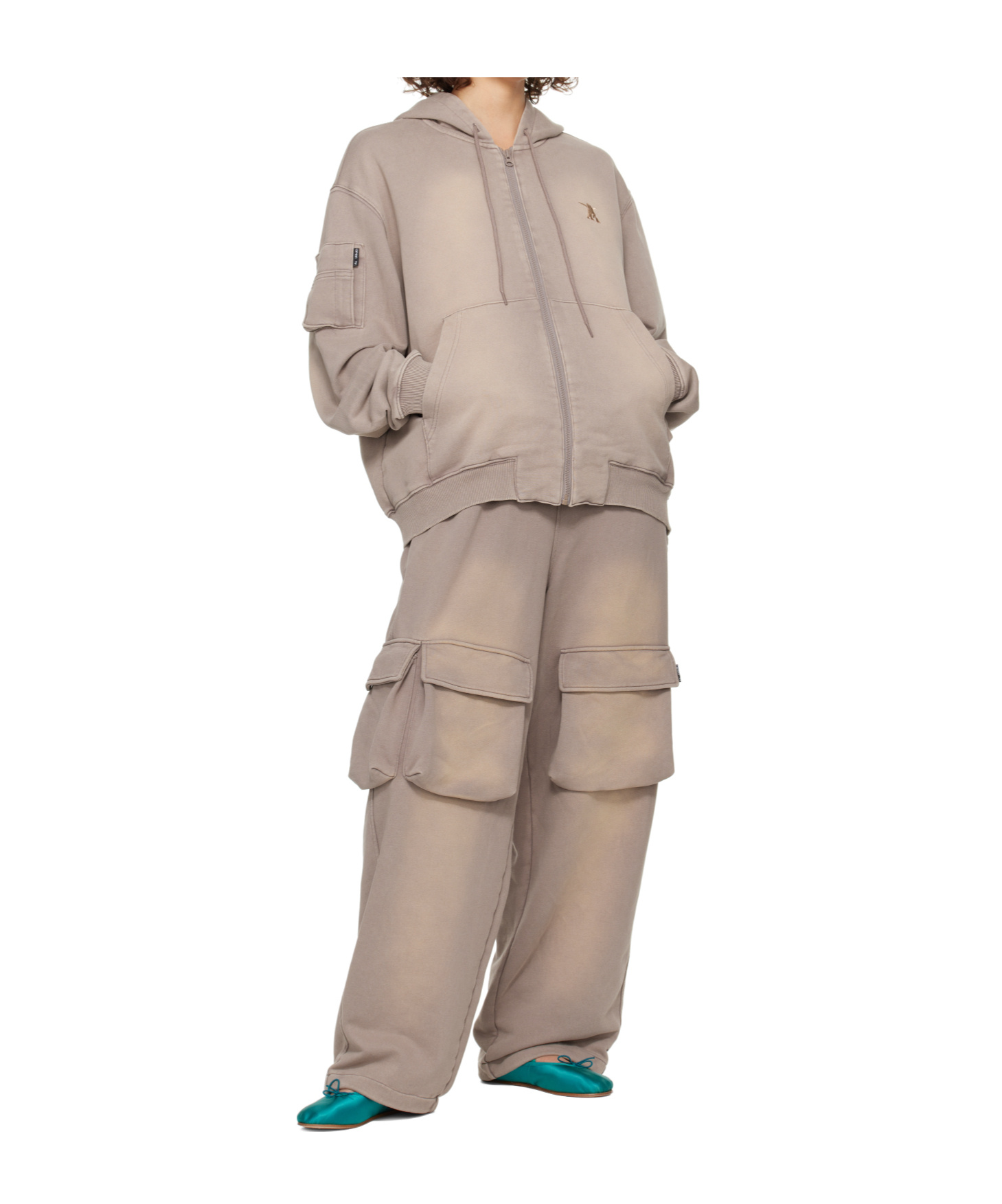 Open Yy Pocket Washed Box Hoodie In Gray