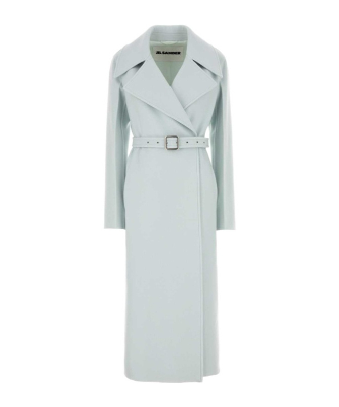 Jil Sander Cashmere Coat Belted Waist In Blue