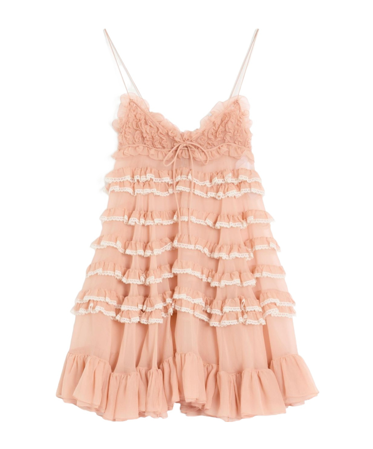 Valentino Kurzes Kleid Aus Chiffon Frau Rose Mist 38 In Rose Fog