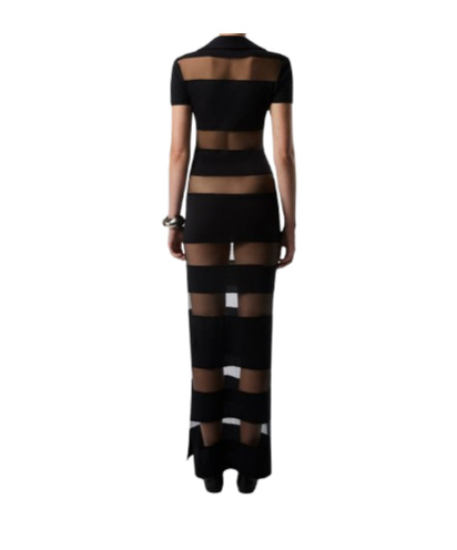 Coperni Black Long Dress With Logo Embroidery On The Front And All-over Striped Motif In Cotton Blend Woman In Black