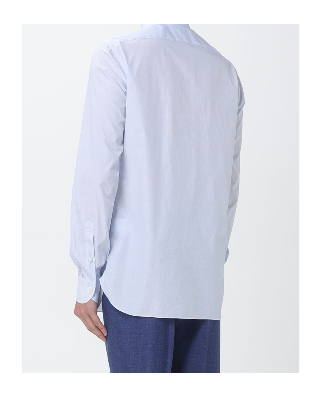 Borrelli Tailored White Cotton Shirt With Classic Collar And Structured Cuffs In Blue