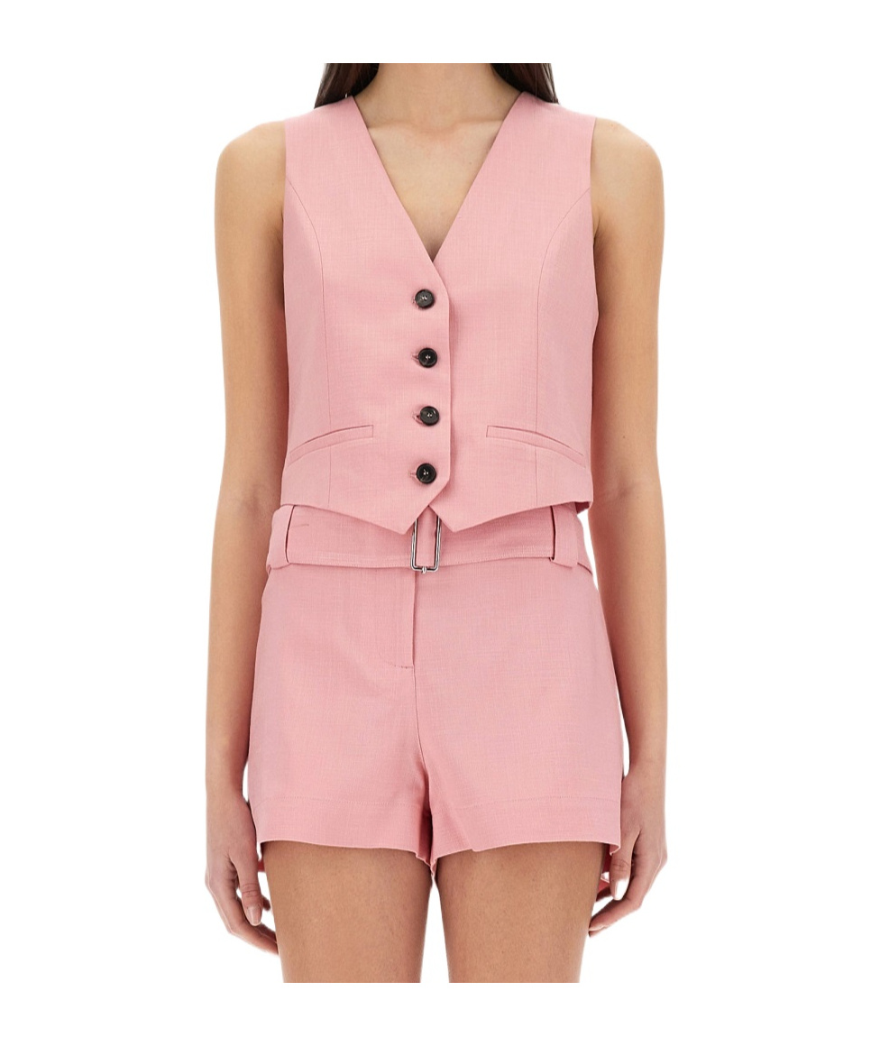 Msgm Waist Belted Cropped Vest V-neckline In Pink