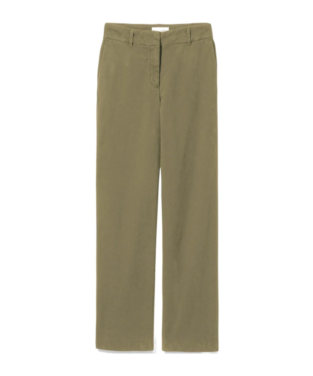 Nili Lotan Nohan Brushed Cotton-blend Twill Wide-leg Pants In Green