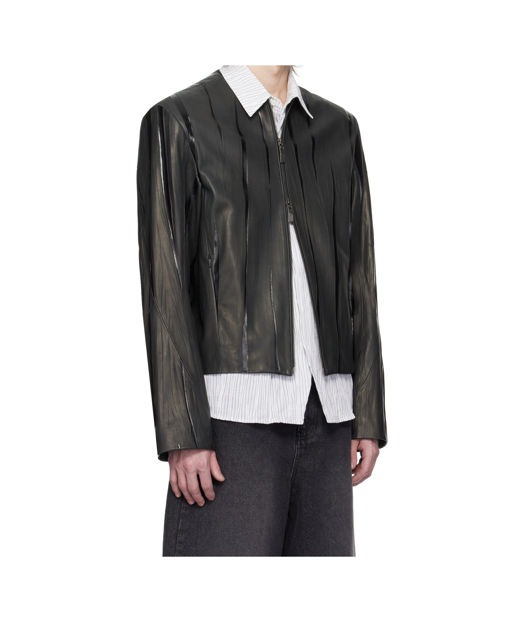 Ader Error Long Sleeve Leather Jacket In Black