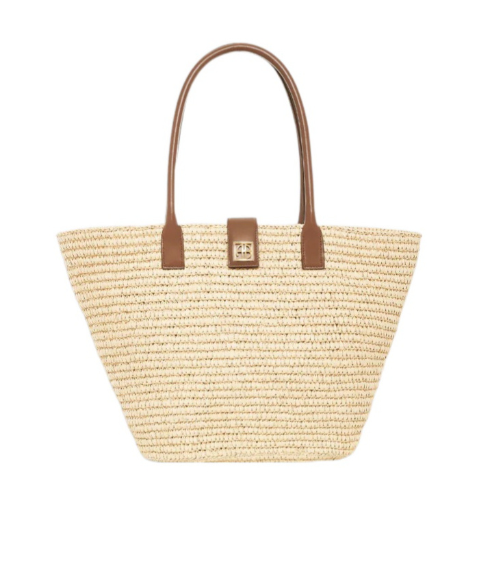 Anine Bing Womens Lou Monogram Raffia Tote Bag Natural With Cognac In Brown
