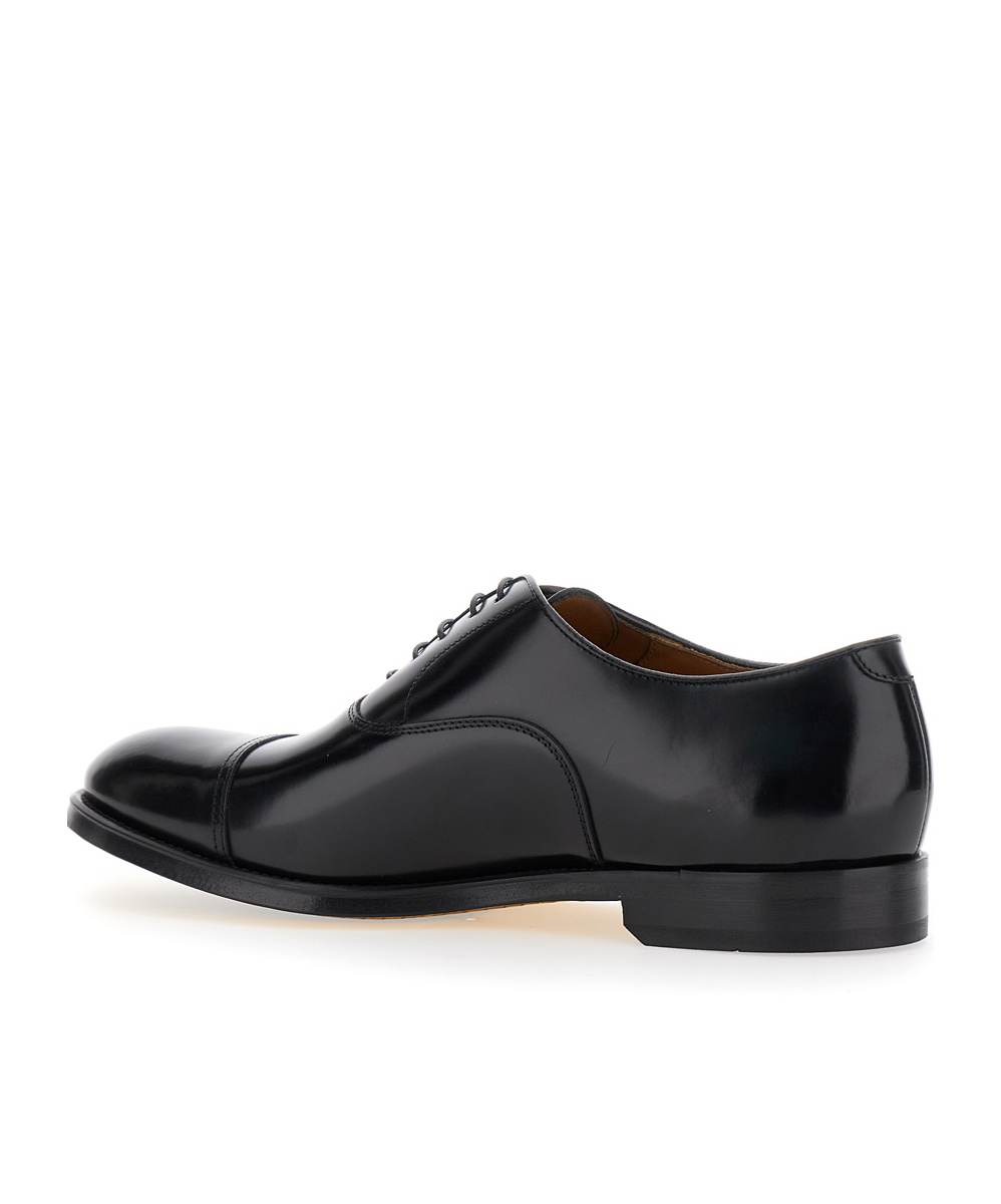 Doucal's Blue Oxford Shoes In Brushed Leather With Toe Cap In Black