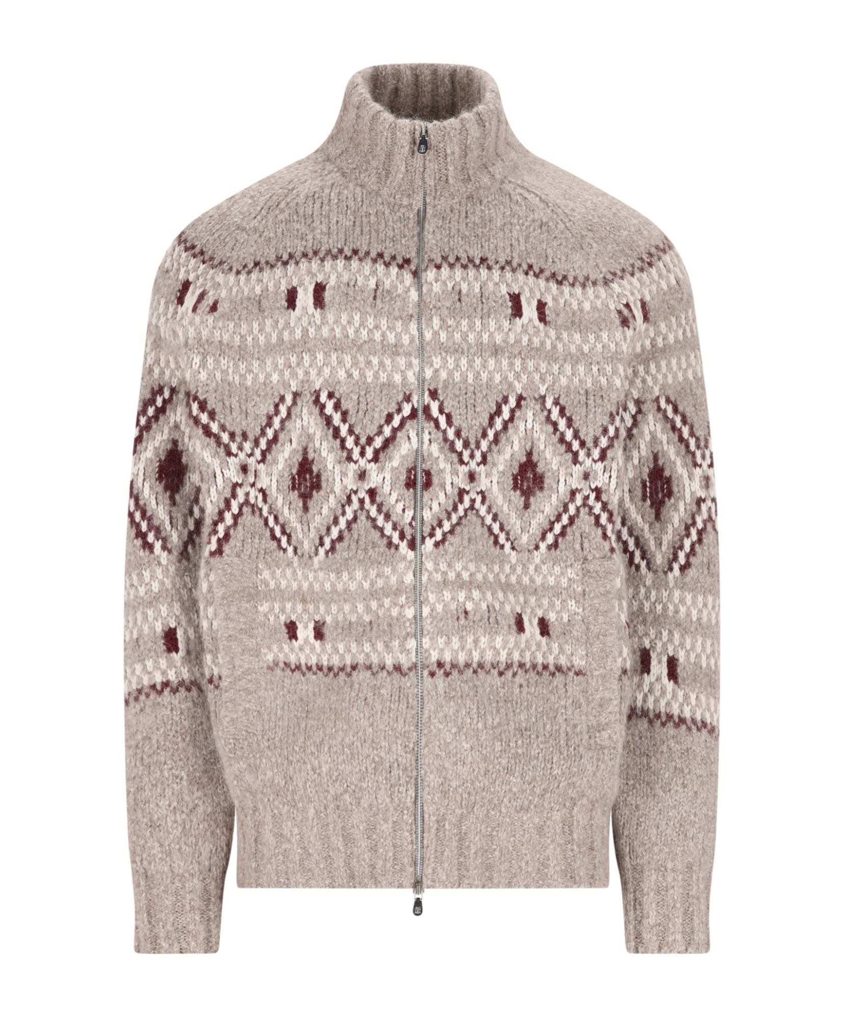 Brunello Cucinelli High-neck Patterned Cardigan In Neutral