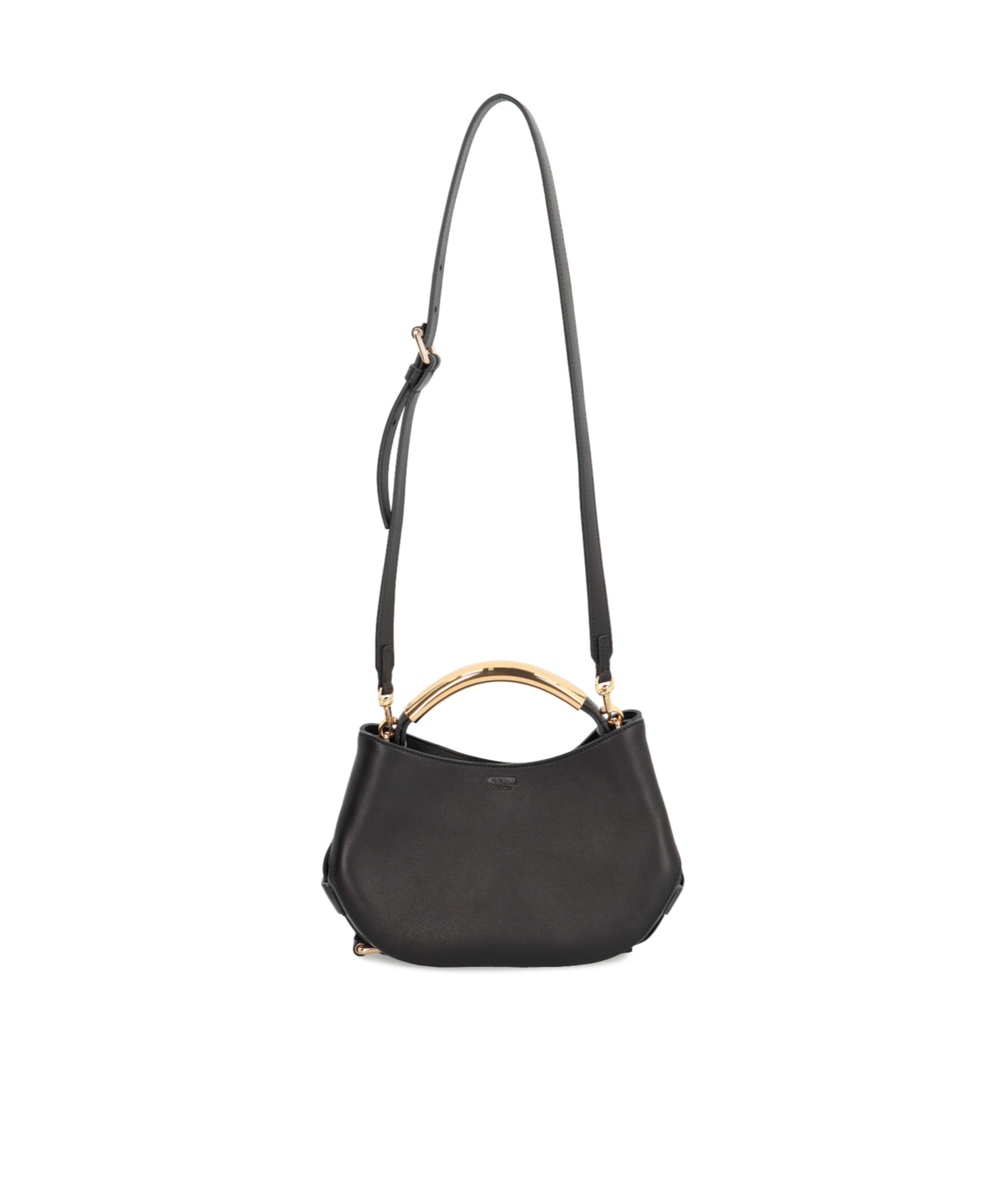Moschino Curved-handle Leather Tote Bag In Black