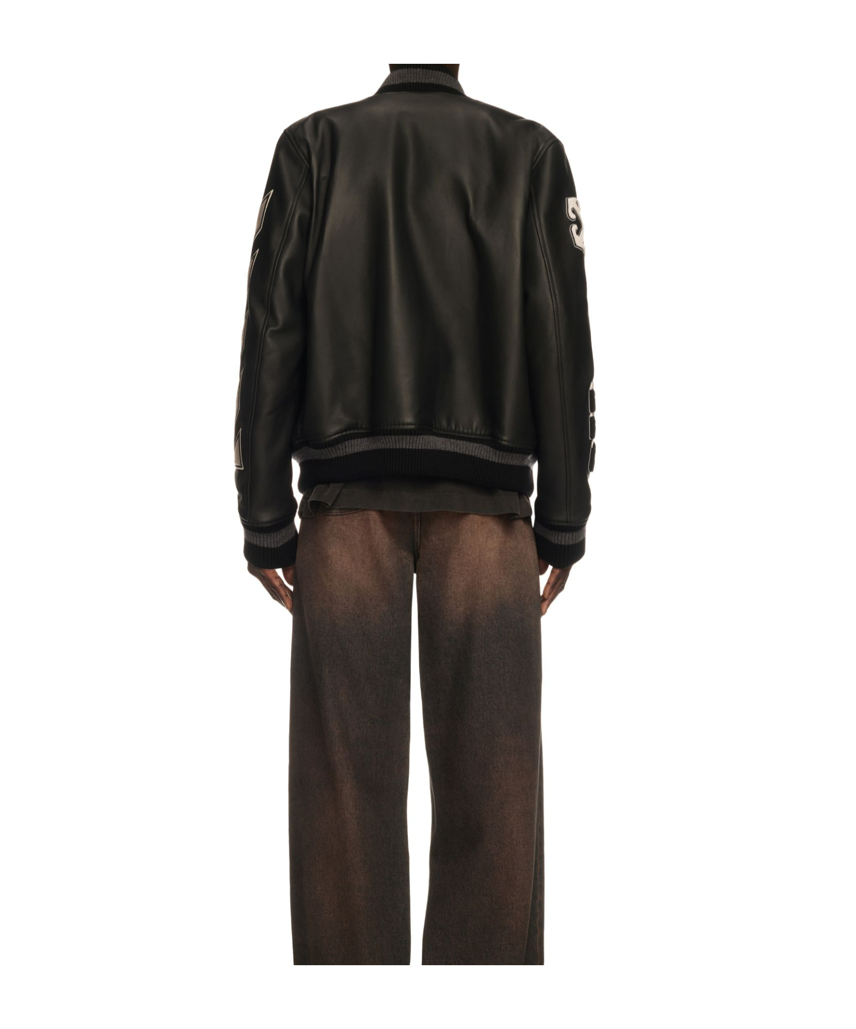 Shop Off-white Full Leather Bomber Jacket In Black
