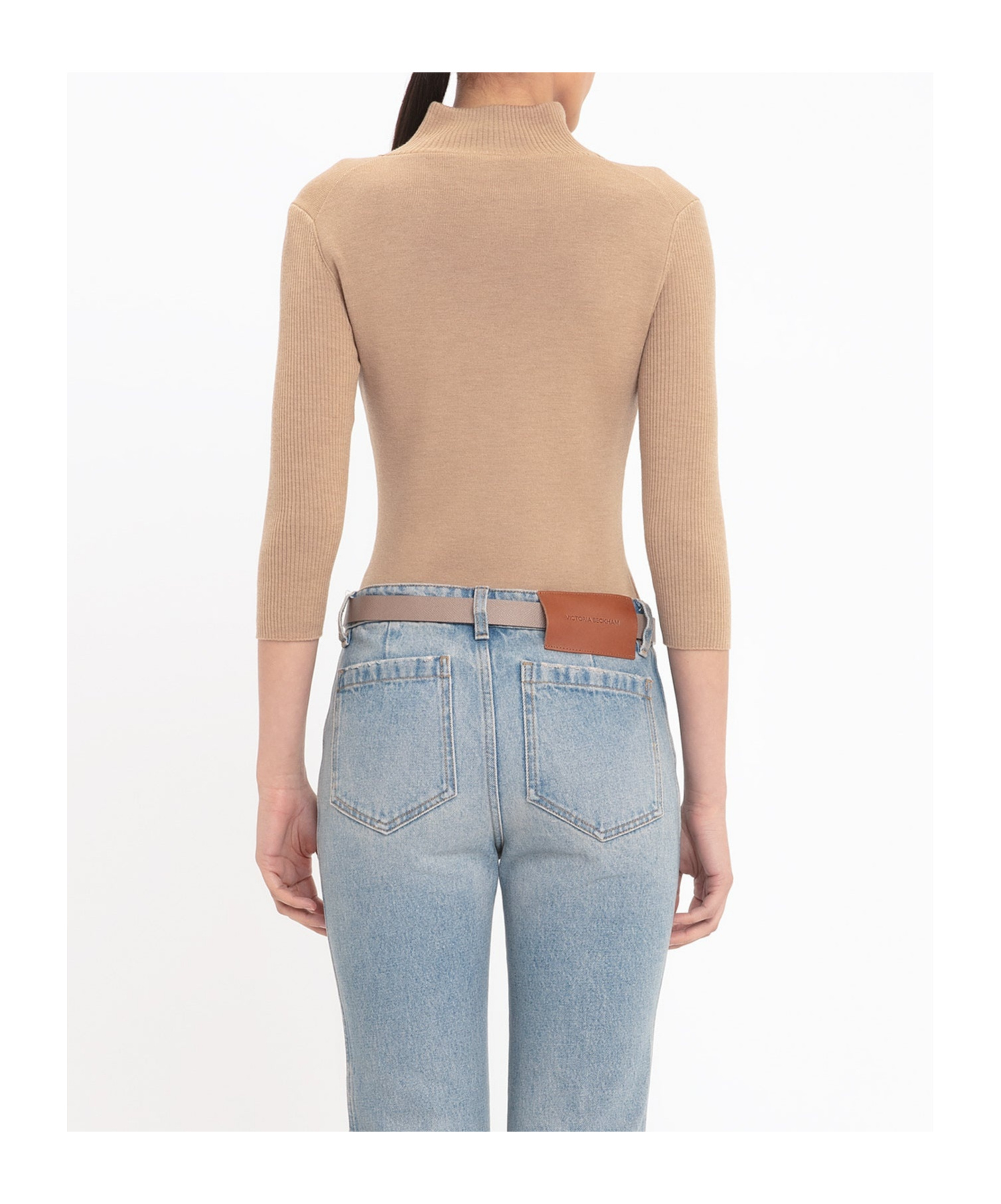 Shop Victoria Beckham Half-zip Knitted Top In Nude