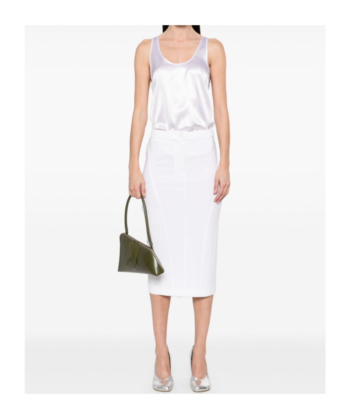Shop Pinko Panelled Midi Skirt In White