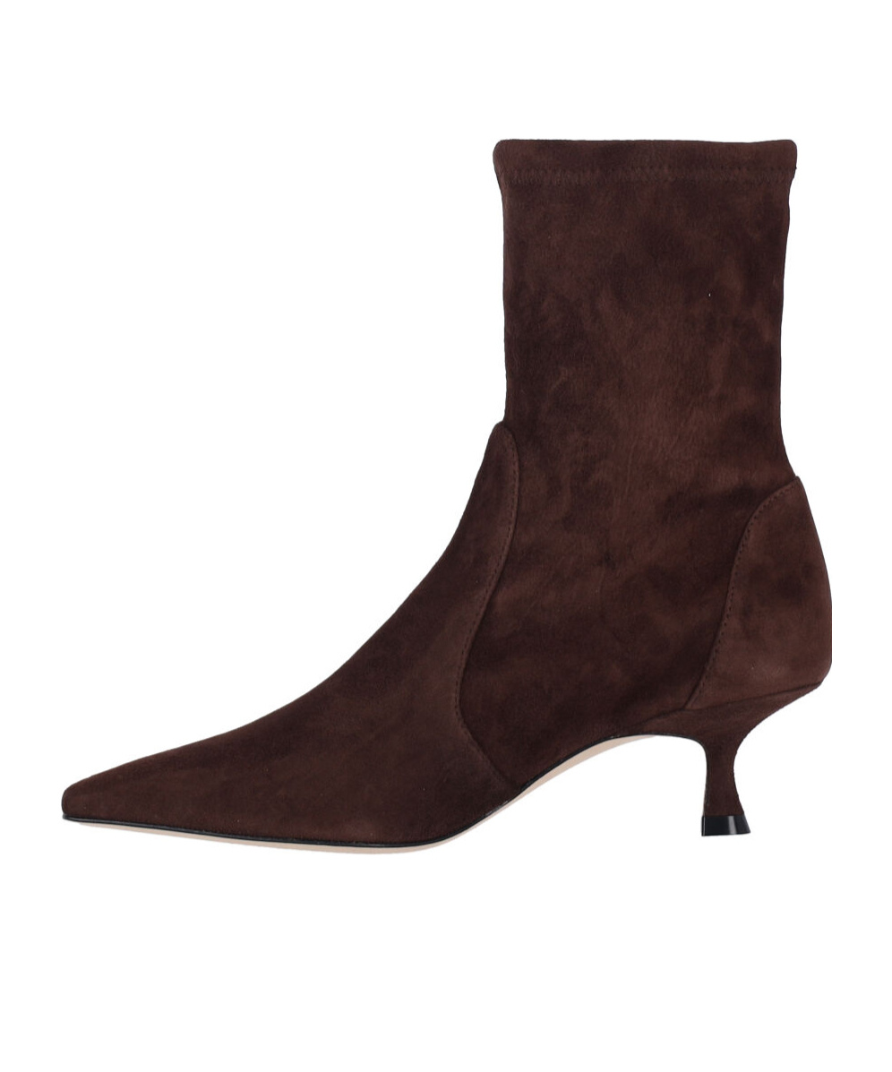 Stuart Weitzman Pointed Toe Kitten Heel Ankle Boots In Brown