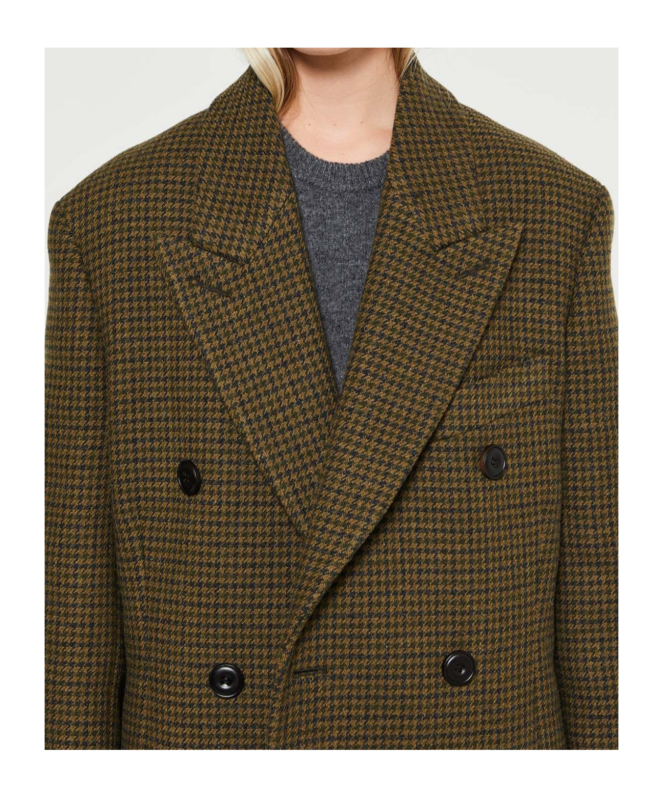 Acne Studios Double-breasted Houndstooth Coat In Brown