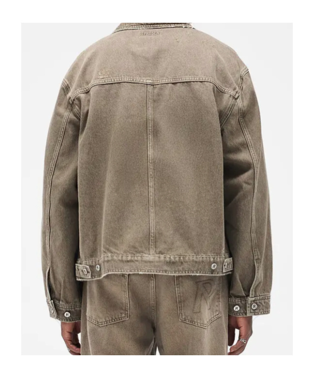 Represent Collared Denim Jacket In Gray
