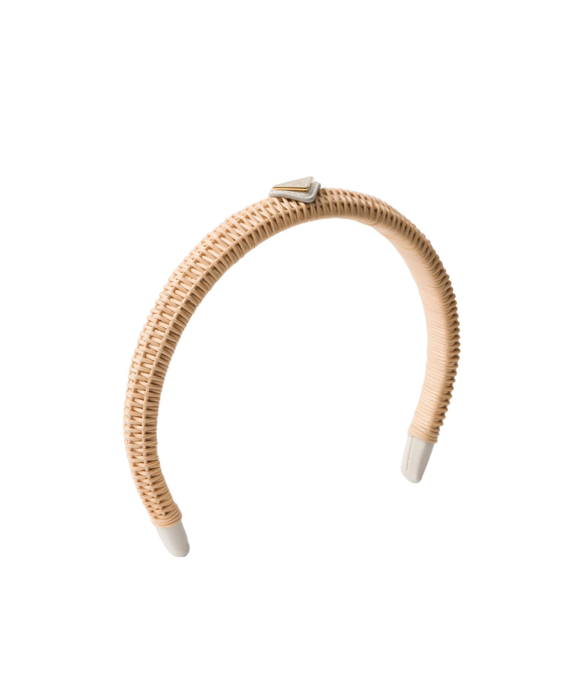 Prada Triangle-logo Interwoven Headband In Yellow
