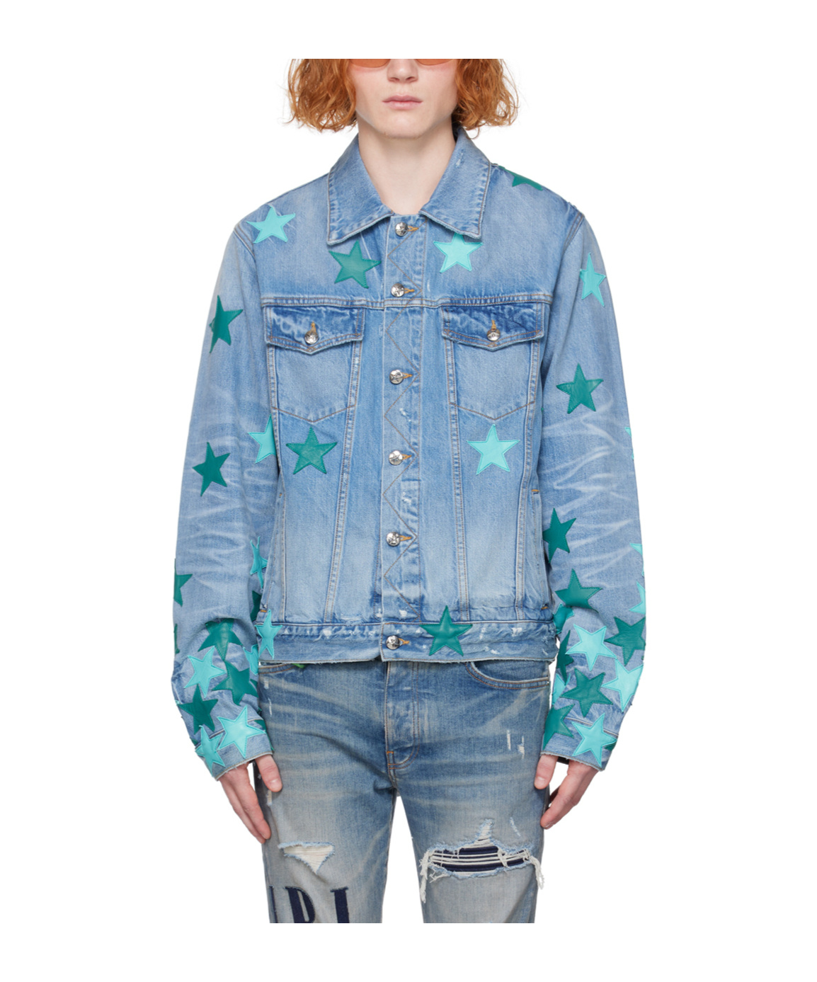 Amiri Men's Chemist Star Denim Trucker Jacket In Blue