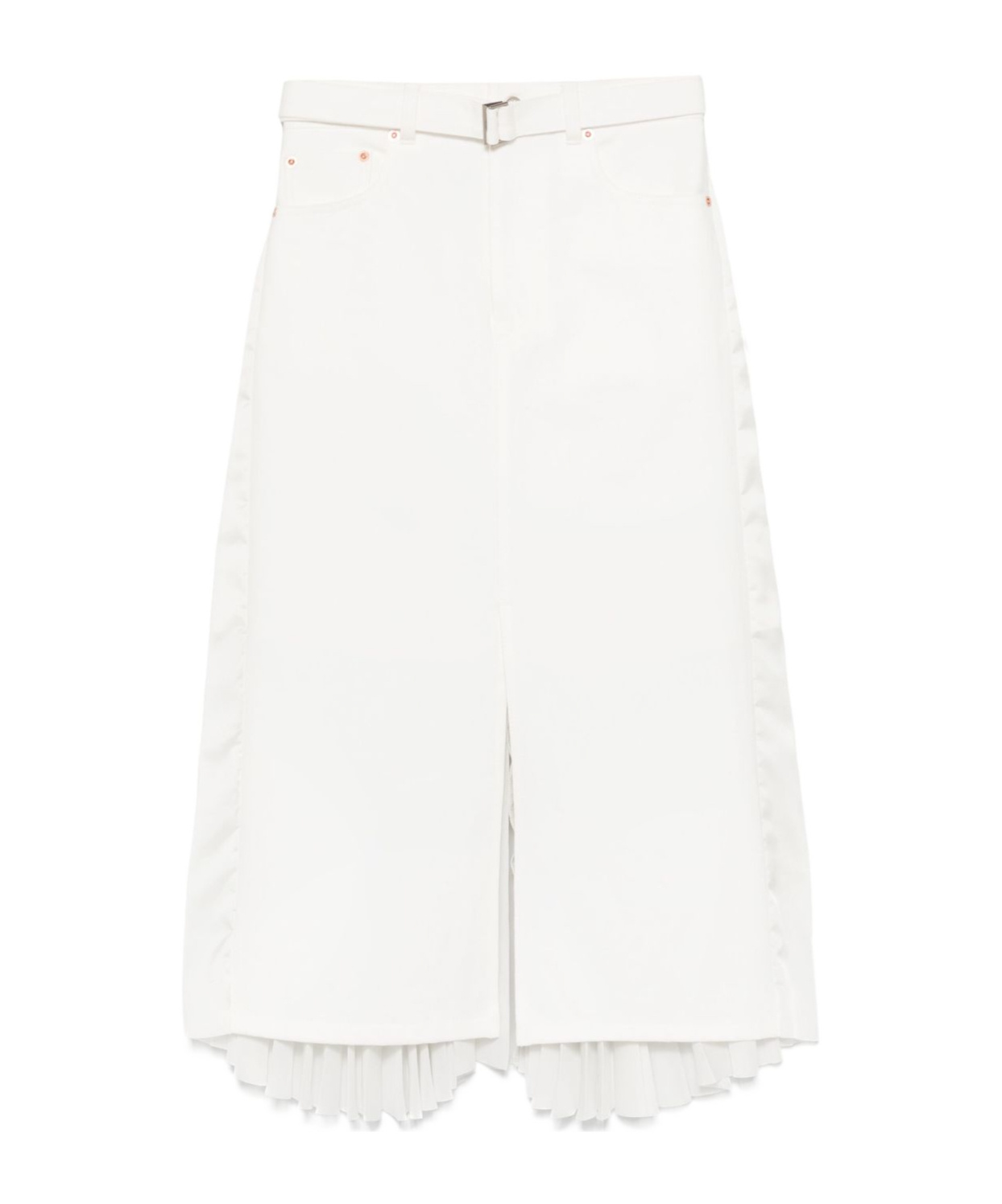 Sacai Pleated Midi Skirt In White