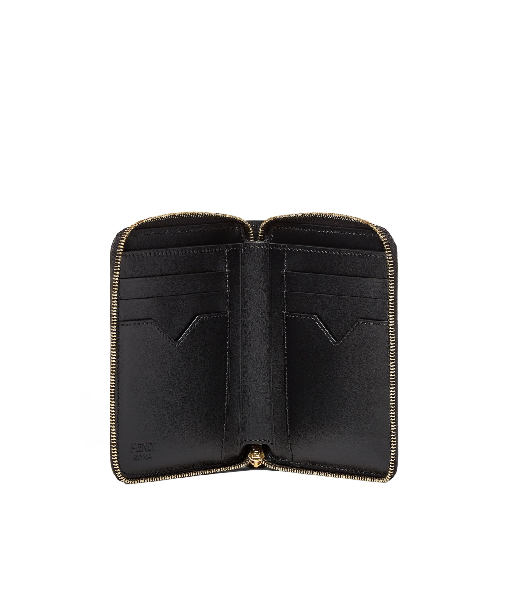 Fendi Ff Diamonds Leather Zip Around Medium Wallet In Black