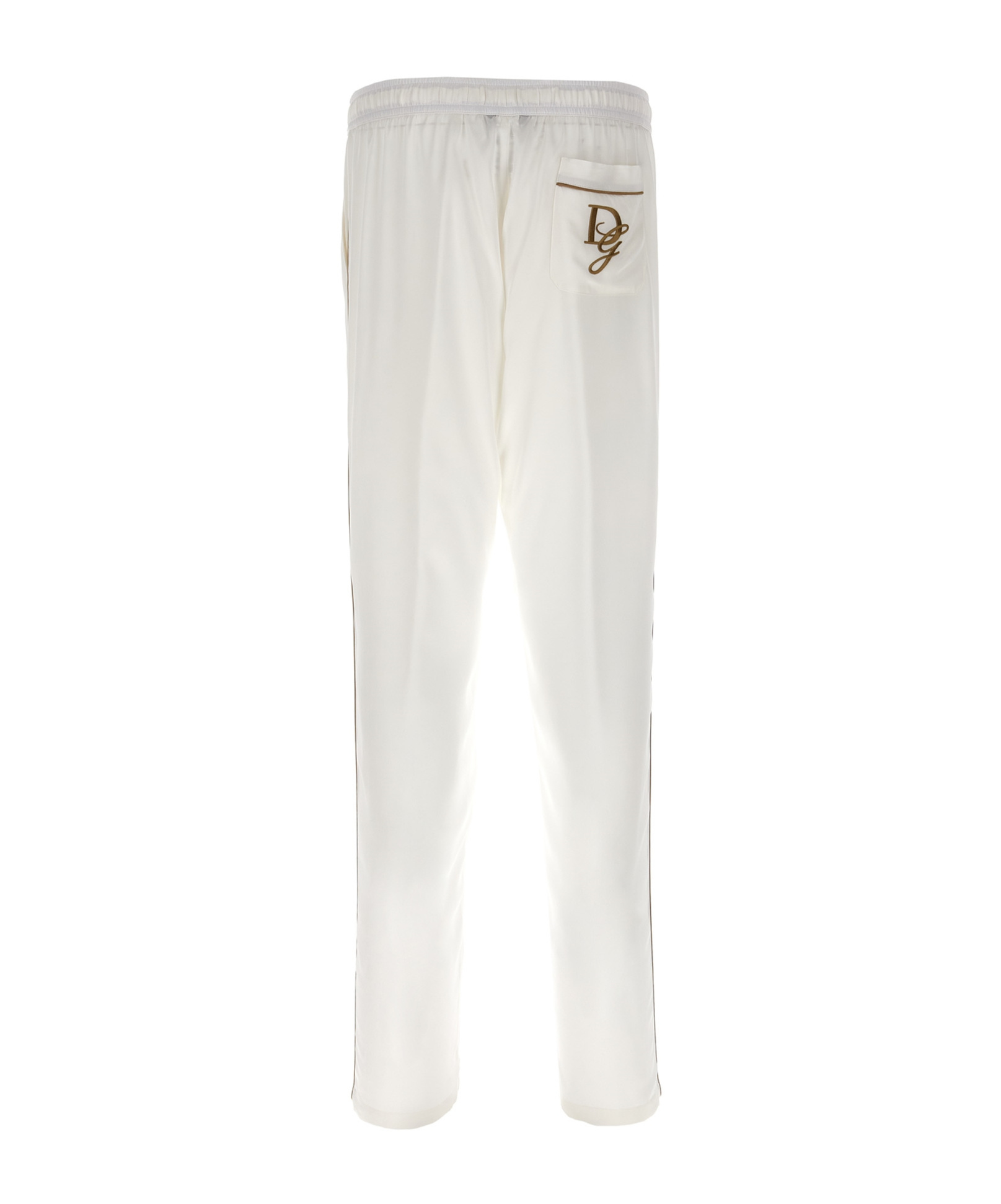 Dolce & Gabbana Silk Trousers With Back Pocket And Side Stripe In White