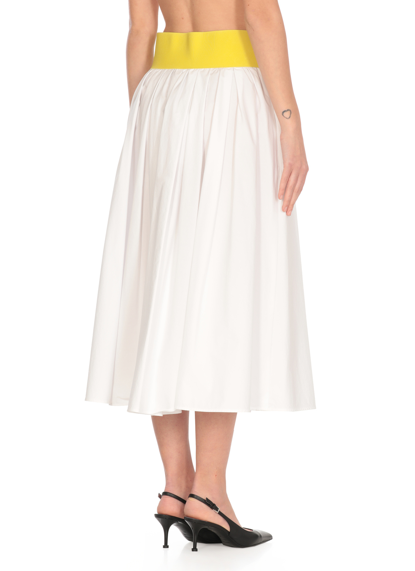 Msgm White Skirt With Contrasting Waist And Pleated Details In Fabric Woman In White